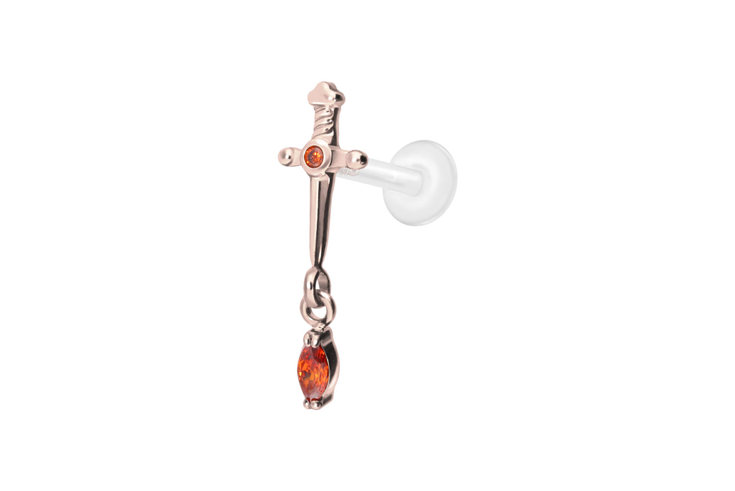 PTFE labret with internal thread + titanium attachment DAGGER + CRYSTAL DROP