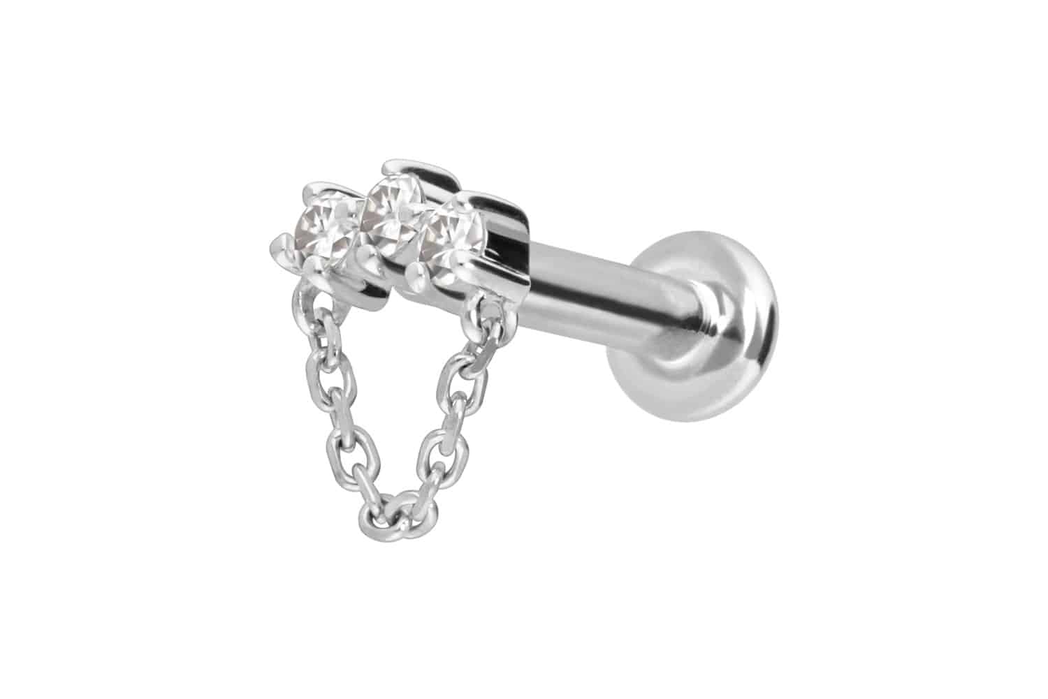 14 Karat Gold Labret mit Innengewinde MOISSANIT-BOGEN + KETTE