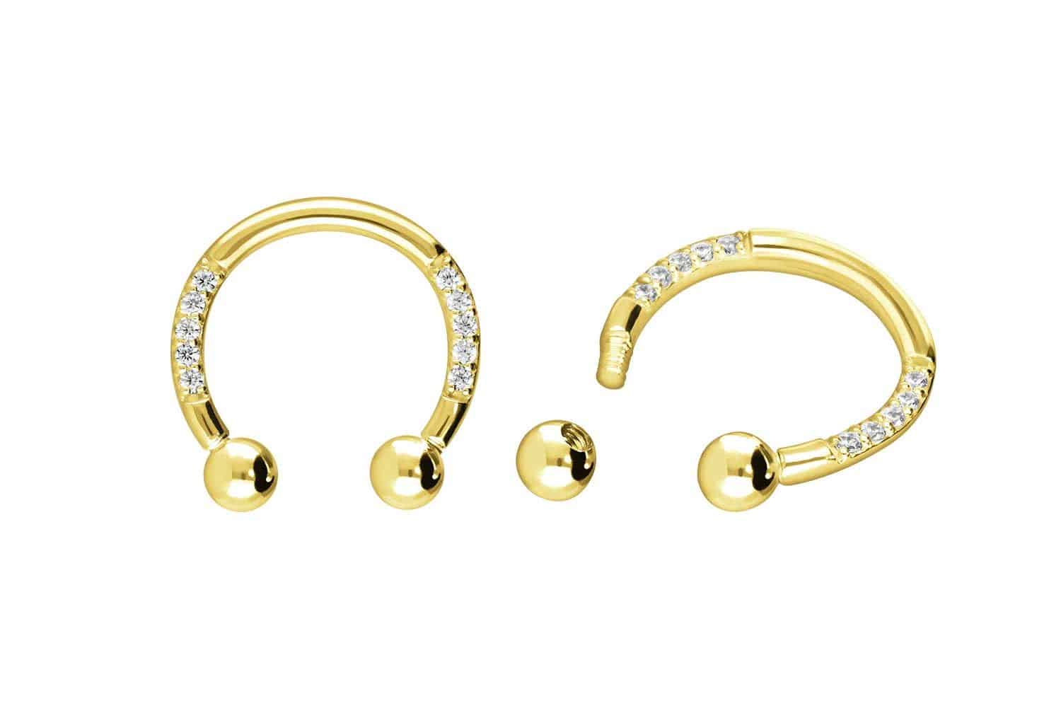 18 carat gold circular barbell SETTED CRYSTALS