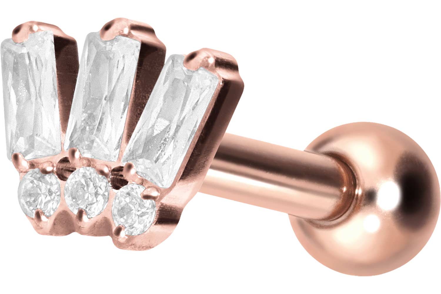 Titanium ear piercing with internal thread 6 SETTED CRYSTALS