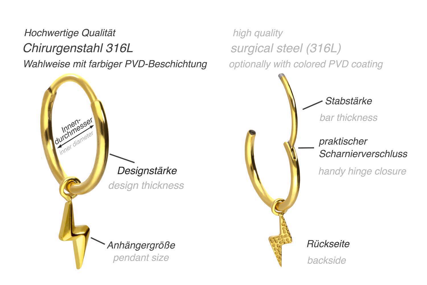 Surgical steel ear clicker creoles LIGHTNING