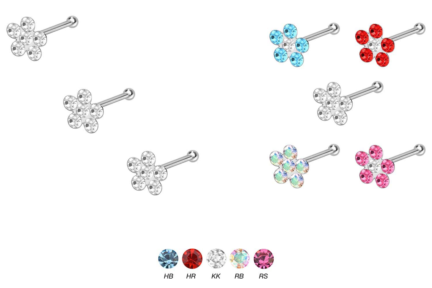 SET 925er Silber Nasenstecker Pin KRISTALLBLUME