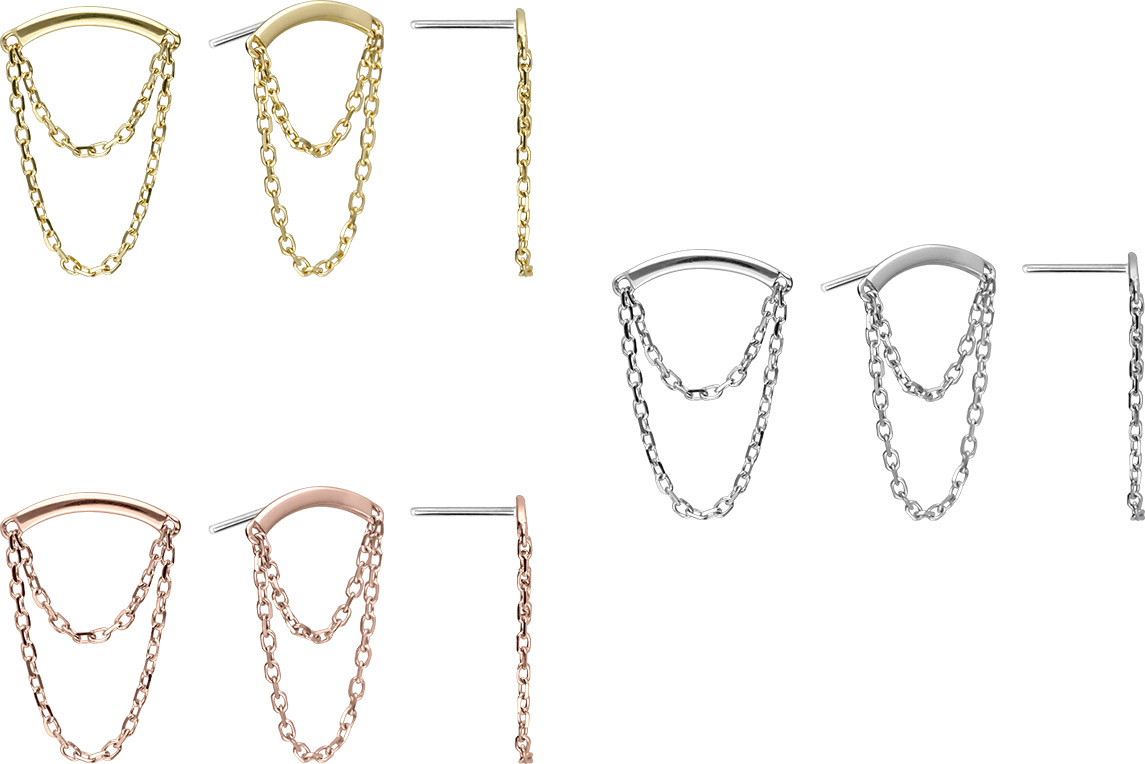 14 Karat Gold Aufsatz mit Titan Push Pin BOGEN + 2 KETTEN