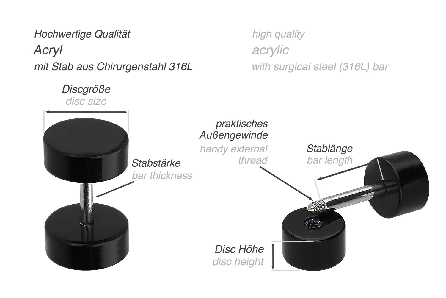 Acryl Fake Plug SCHWARZ