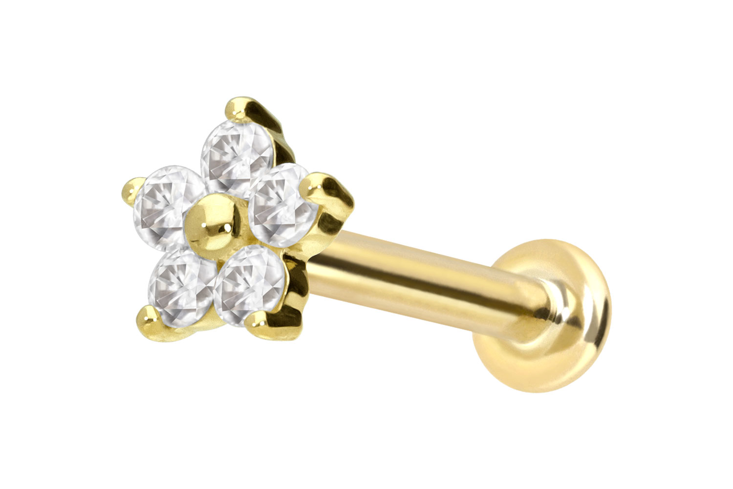 14 Karat Gold Labret mit Innengewinde MOISSANIT-BLUME