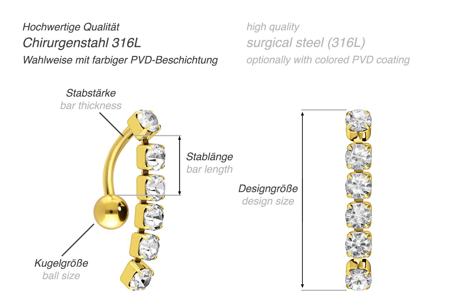 Surgical steel bananabell CRYSTAL CHAIN