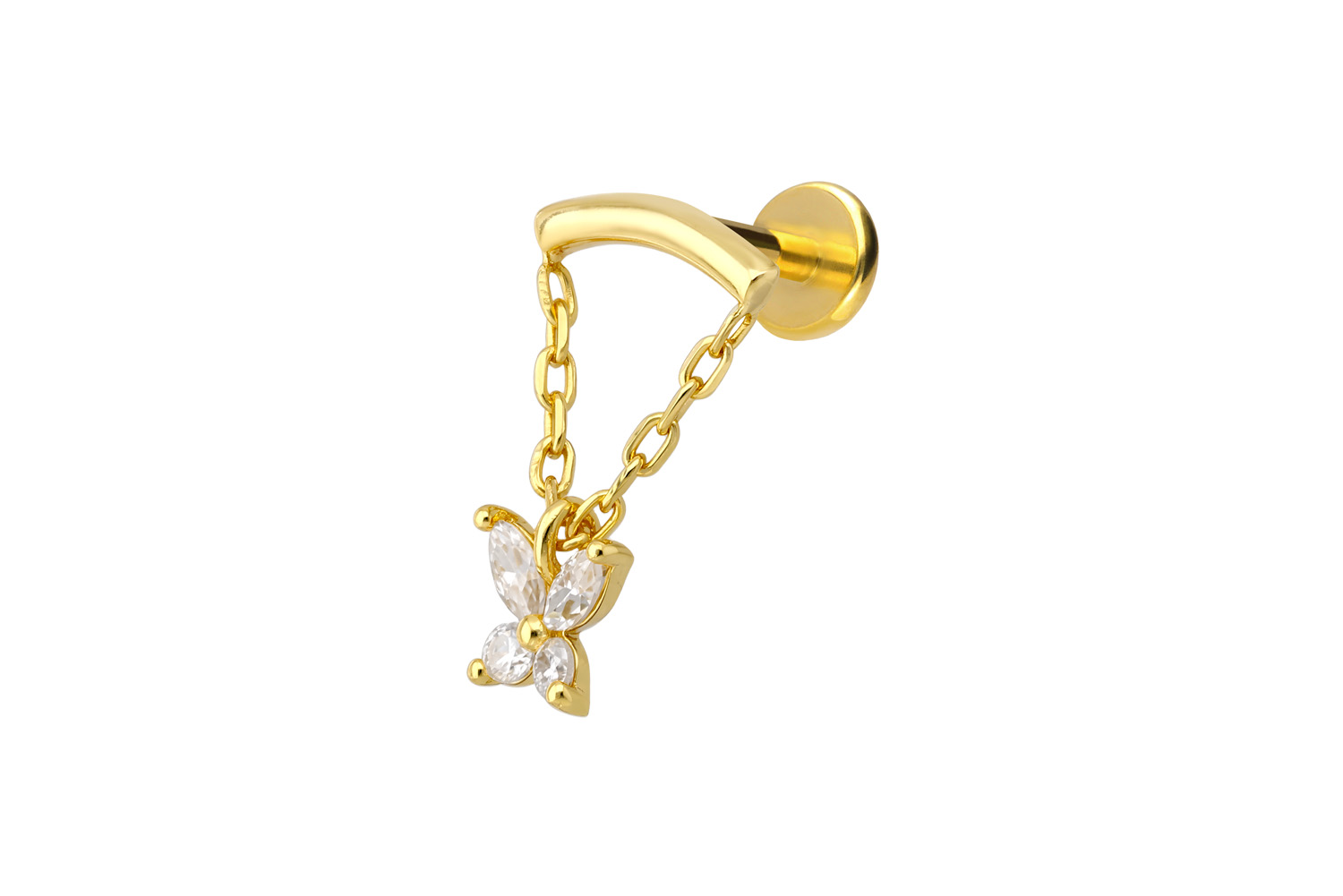Titanium labret with internal thread + 925 silver attachment MOISSANITE BUTTERFLY + ARCH + CHAIN