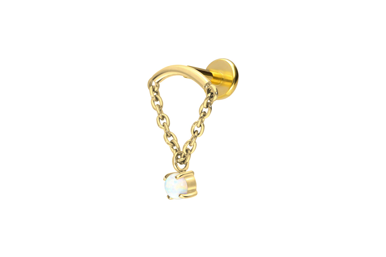 Titanium labret with push fit BOW + CHAIN + SYNTHETIC OPAL