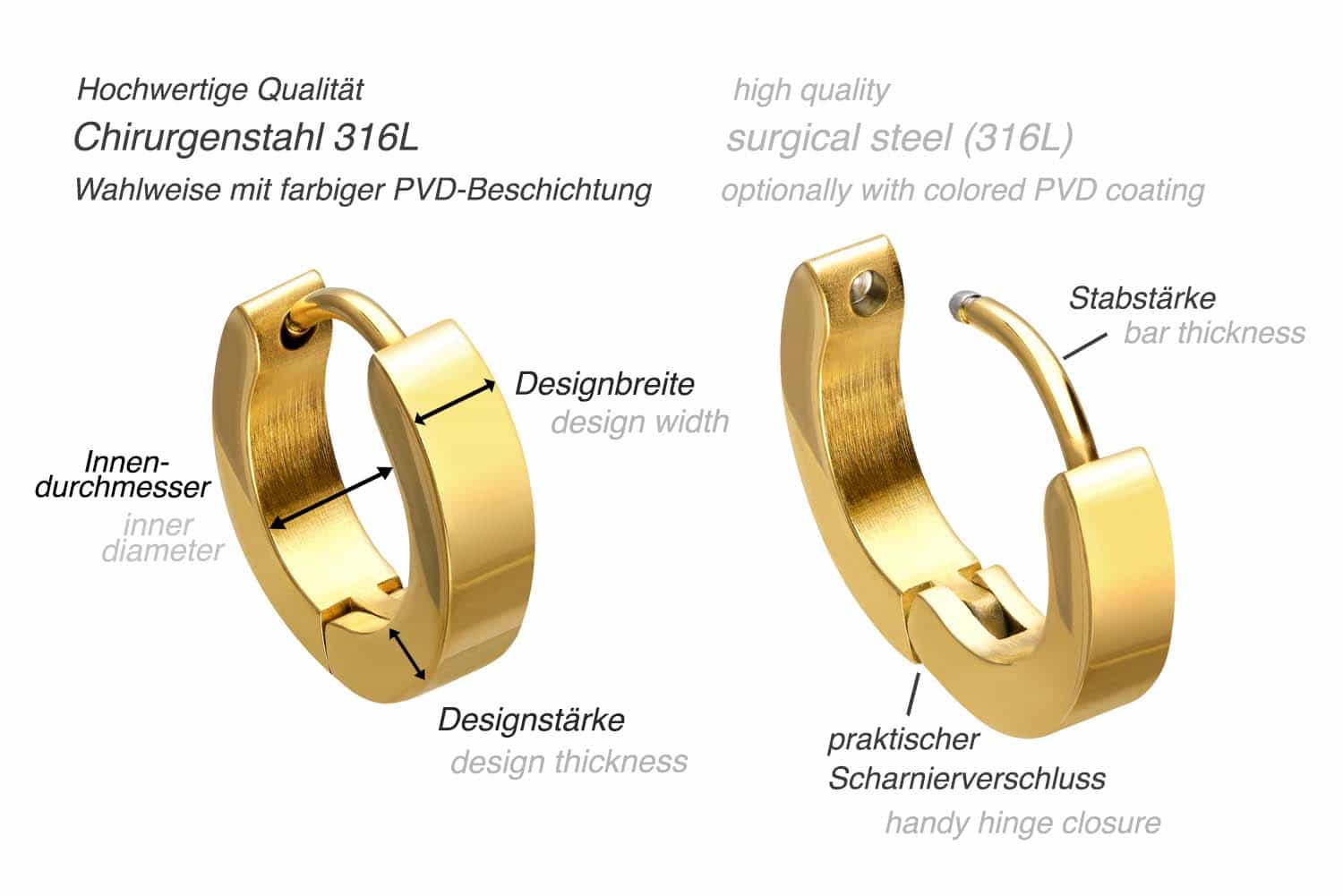 Surgical steel creoles highly polished