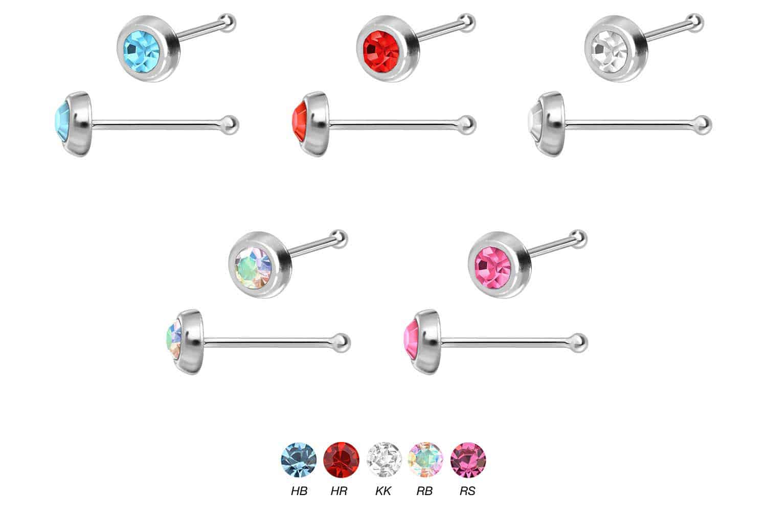 925 silver nose stud pin ROUND CRYSTAL