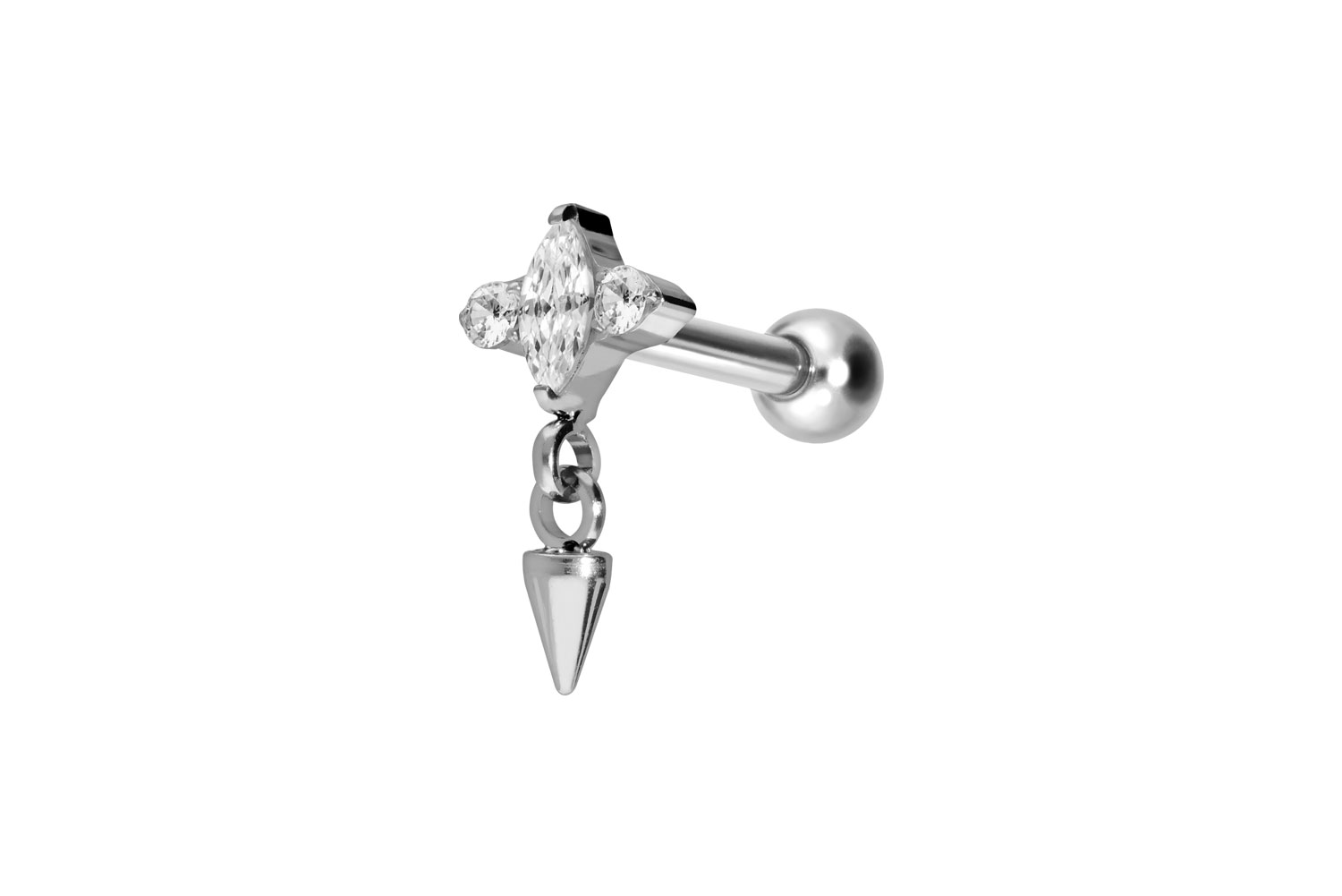 Titanium ear piercing with internal thread SETTED CRYSTALS + CONE