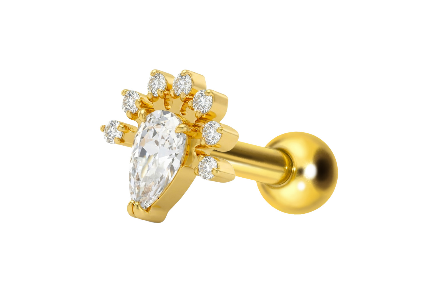 Titanium ear piercing with internal thread CRYSTAL DROP + CRYSTALS