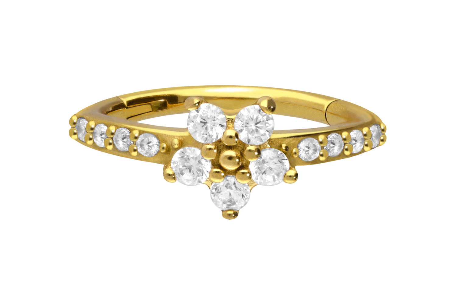 Chirurgenstahl Segmentring Clicker EINGEFASSTE KRISTALLE + KRISTALLBLUME