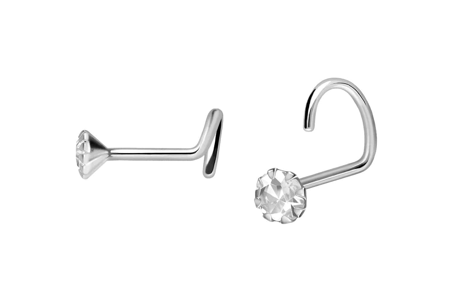 925 Silver nose stud spiral SETTED CRYSTAL