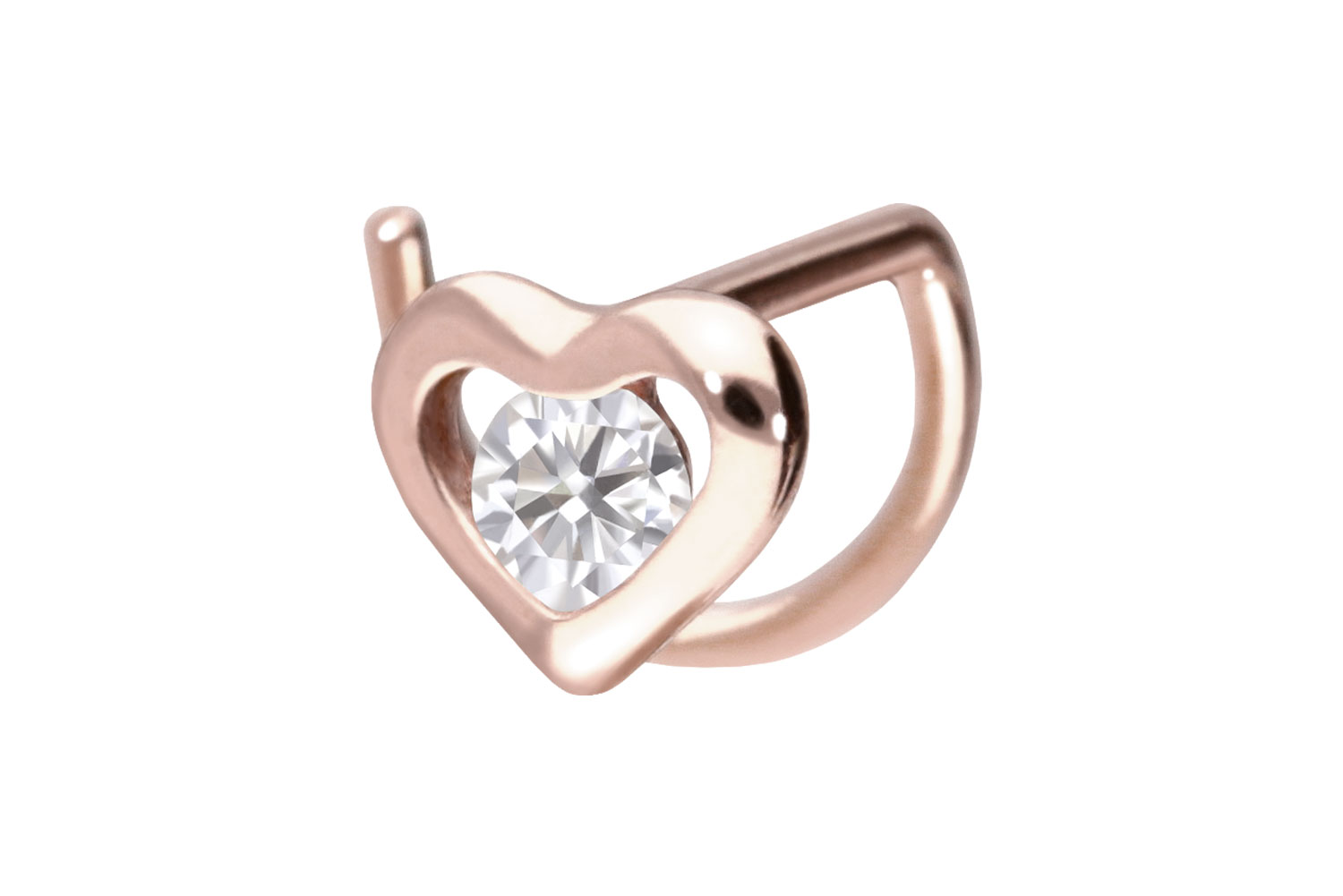 14/18 carat gold nose stud spiral MOISSANITE + HEART