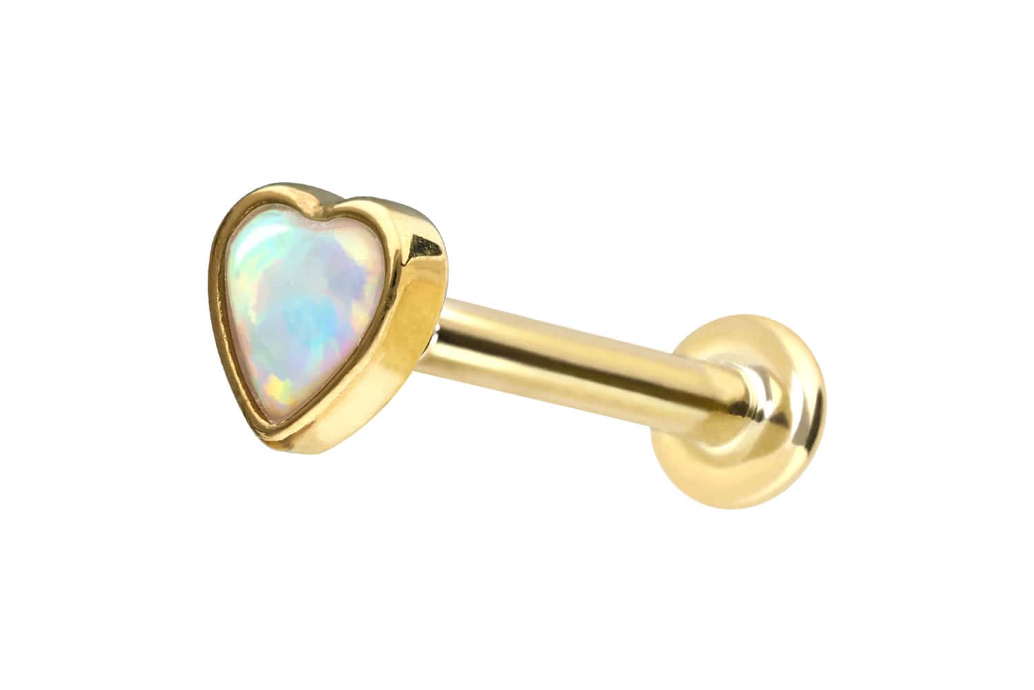 14 Karat Gold Labret mit Innengewinde SYNTHETISCHES OPALHERZ