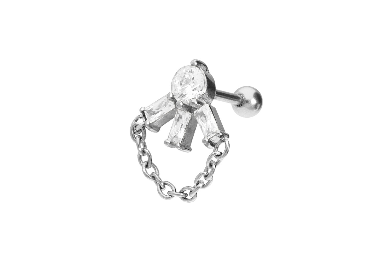 Surgical steel ear piercing SETTED CRYSTALS + CHAIN