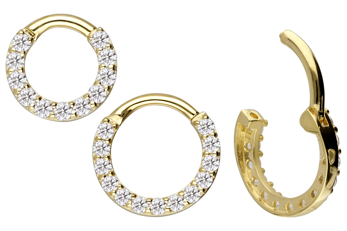14/18 Karat Gold Segmentring Clicker EINGEFASSTE MOISSANITE