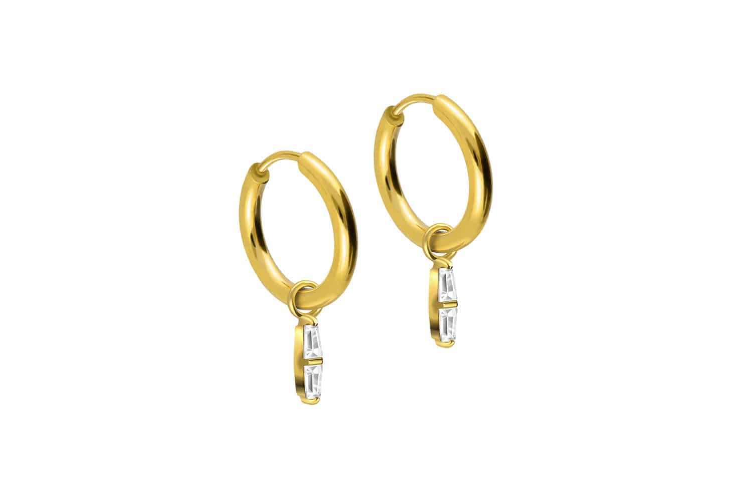Surgical steel ear clicker creoles 2 SETTED CRYSTAL RECTANGLES