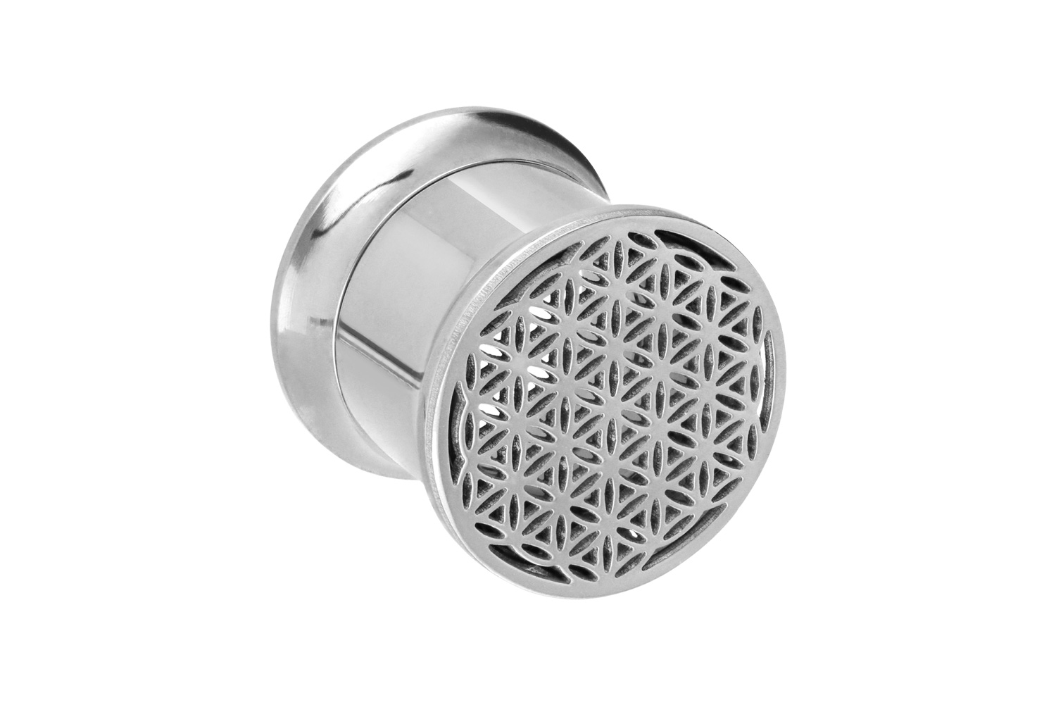 Surgical steel double flared tunnel FLOWER OF LIFE