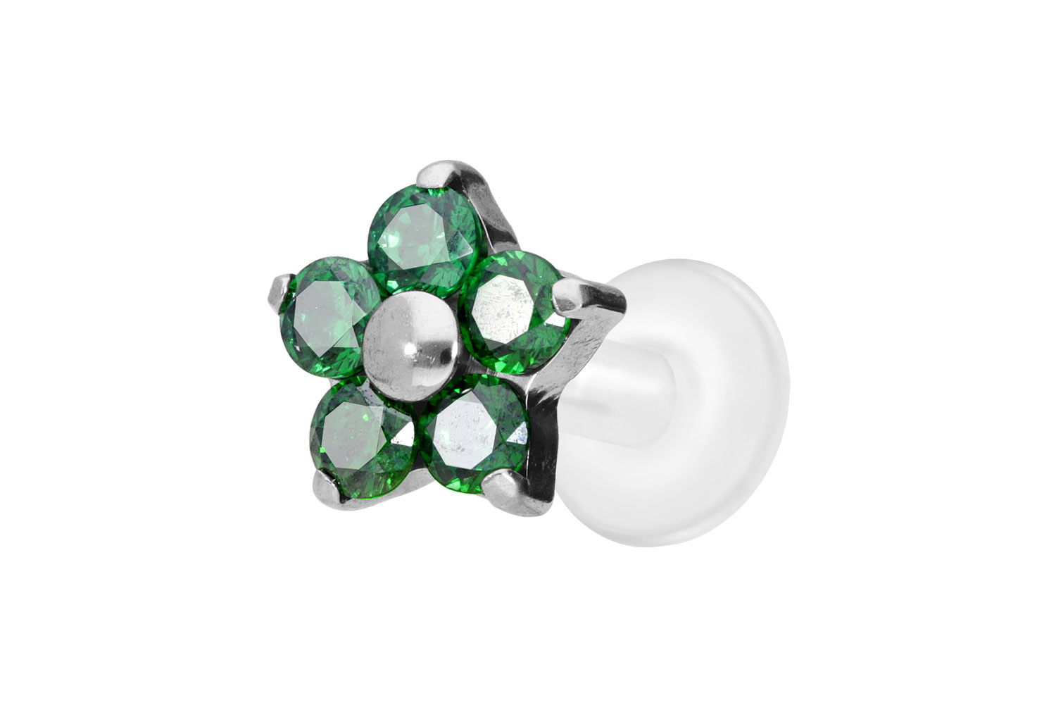 PTFE labret with internal thread + titanium attachment CRYSTAL FLOWER