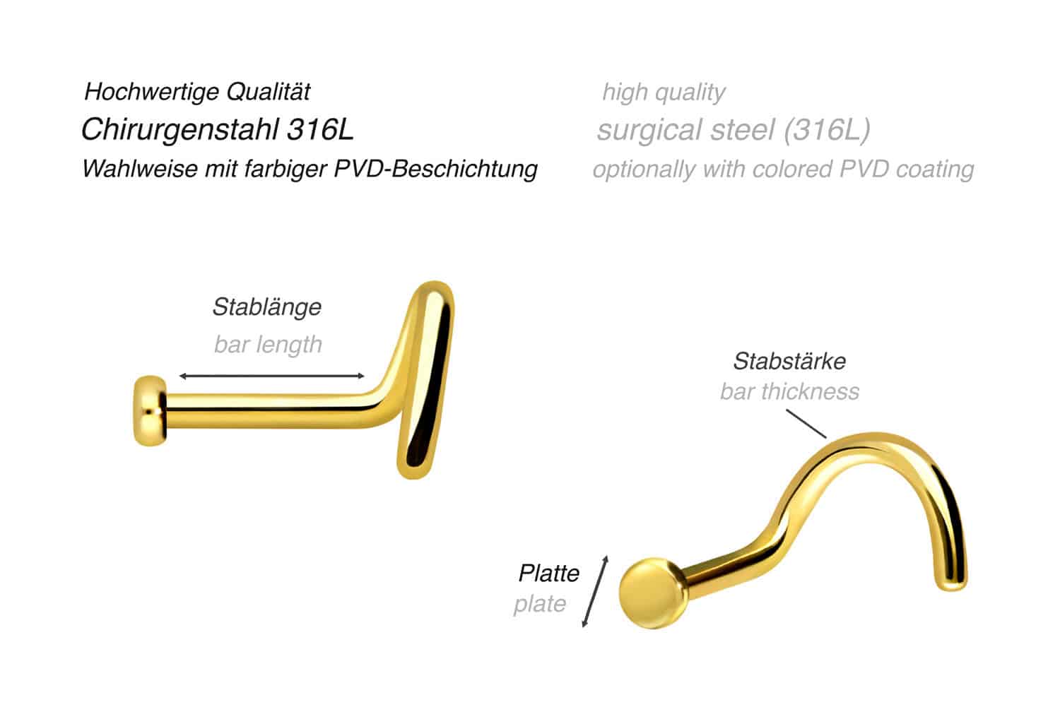 Chirurgenstahl Nasenstecker Spirale PLATTE