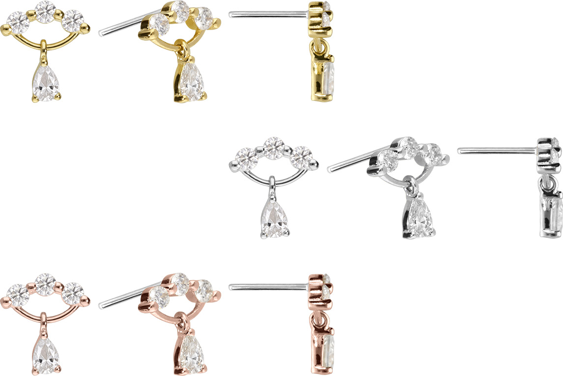 14 Karat Gold Aufsatz mit Titan Push Pin MOISSANIT-BOGEN + MOISSANIT-TROPFEN