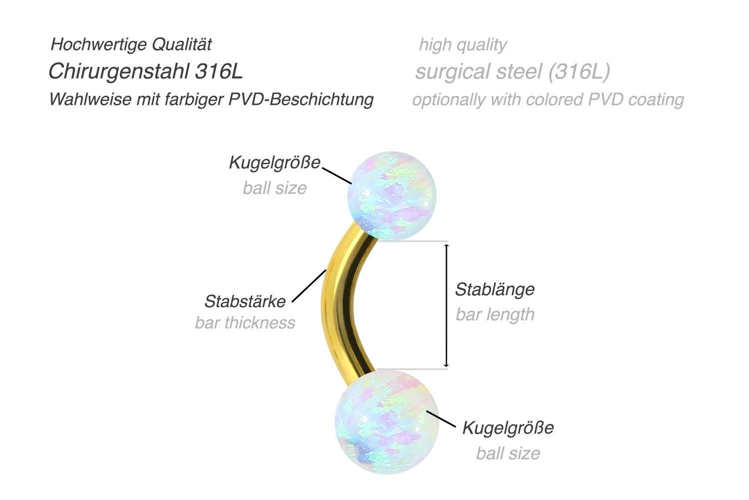 Chirurgenstahl Mini Bananabell SYNTHETISCHE OPALE