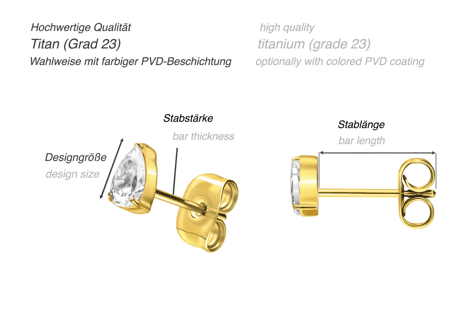 Titan Ohrstecker EINGEFASSTER KRISTALLTROPFEN
