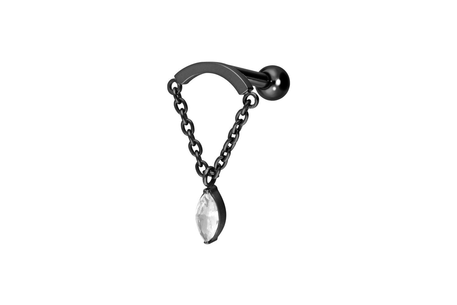 Titanium ear piercing with internal thread ARCH + CHAIN + CRYSTAL DROP
