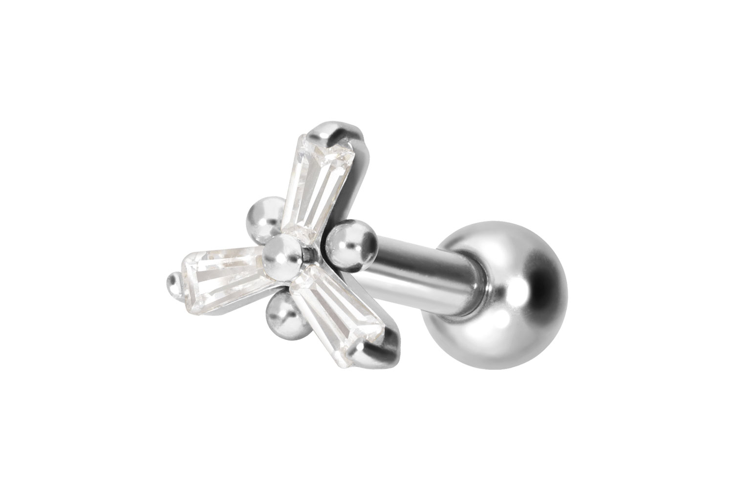 Titanium ear piercing with internal thread CRYSTAL FLOWER