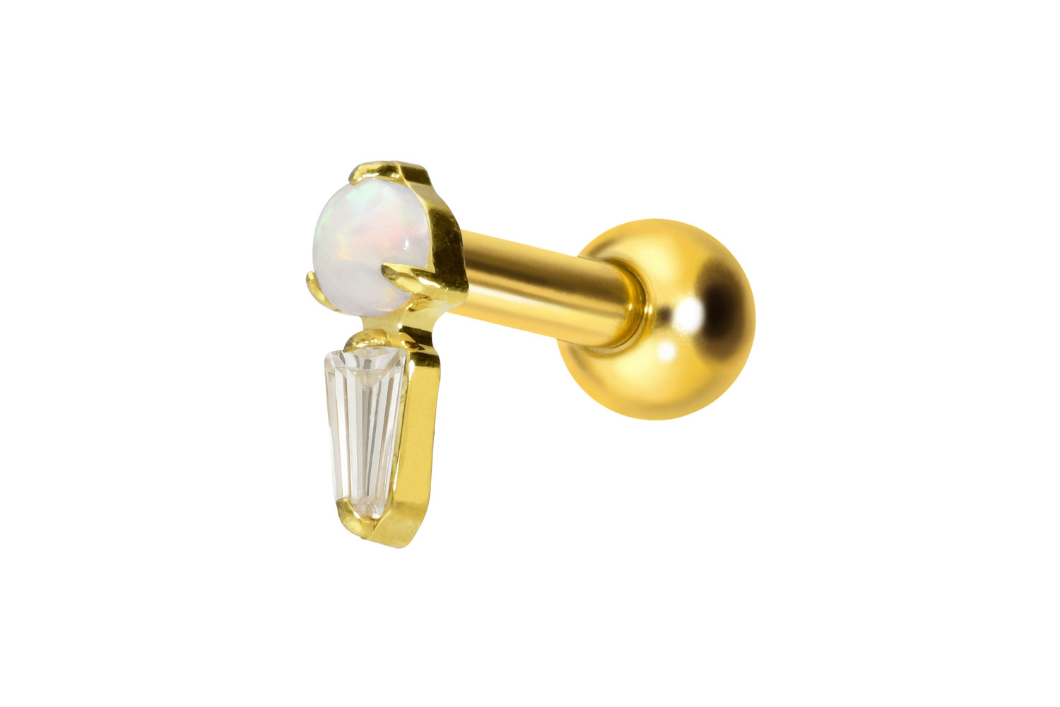 Titanium ear piercing with internal thread SYNTHETIC OPAL + CRYSTAL RECTANGLE