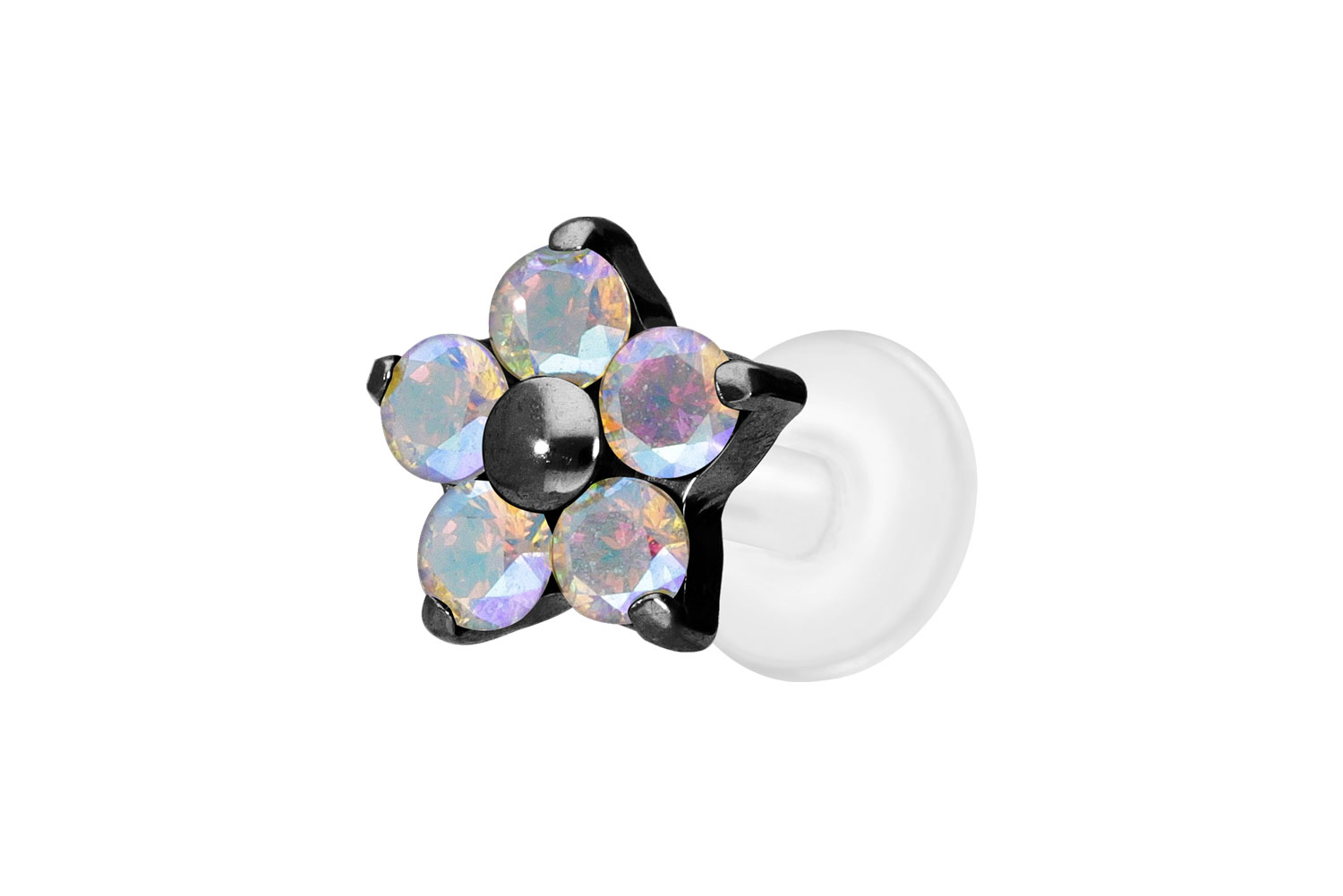 PTFE labret with internal thread + titanium attachment CRYSTAL FLOWER