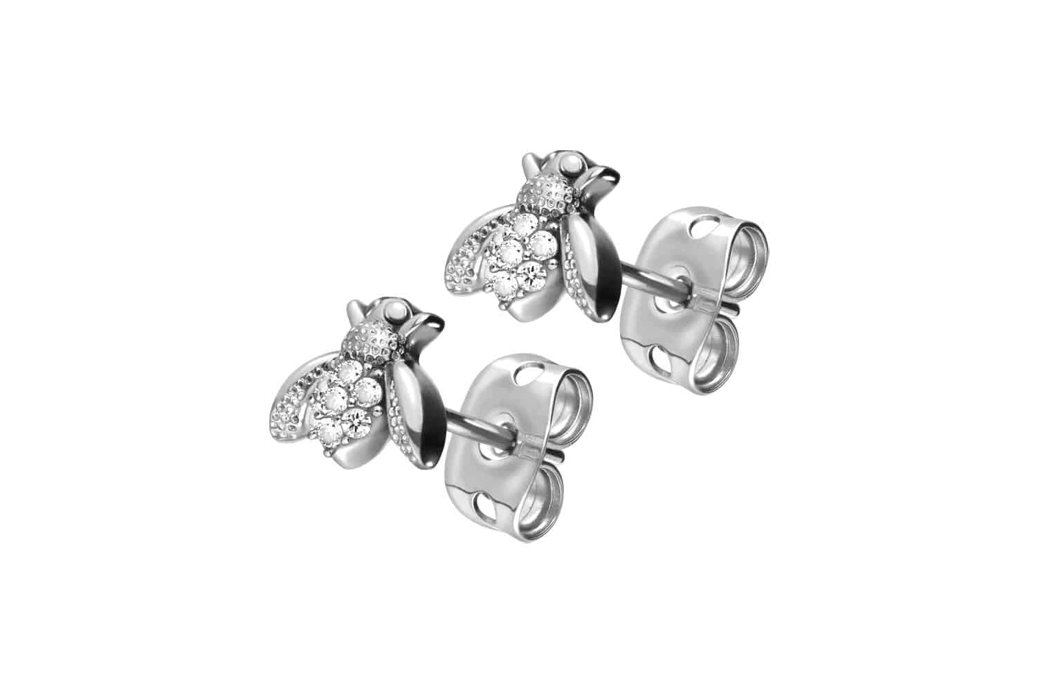 Surgical steel ear studs BEE + SETTED CRYSTALS
