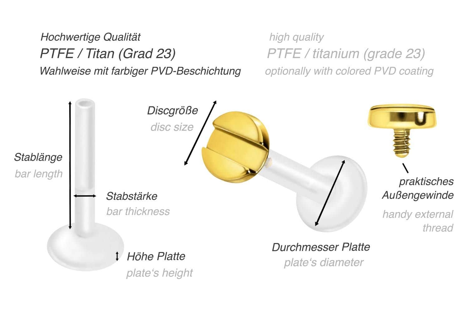 PTFE Labret mit Innengewinde + Titan-Aufsatz SCHRAUBE