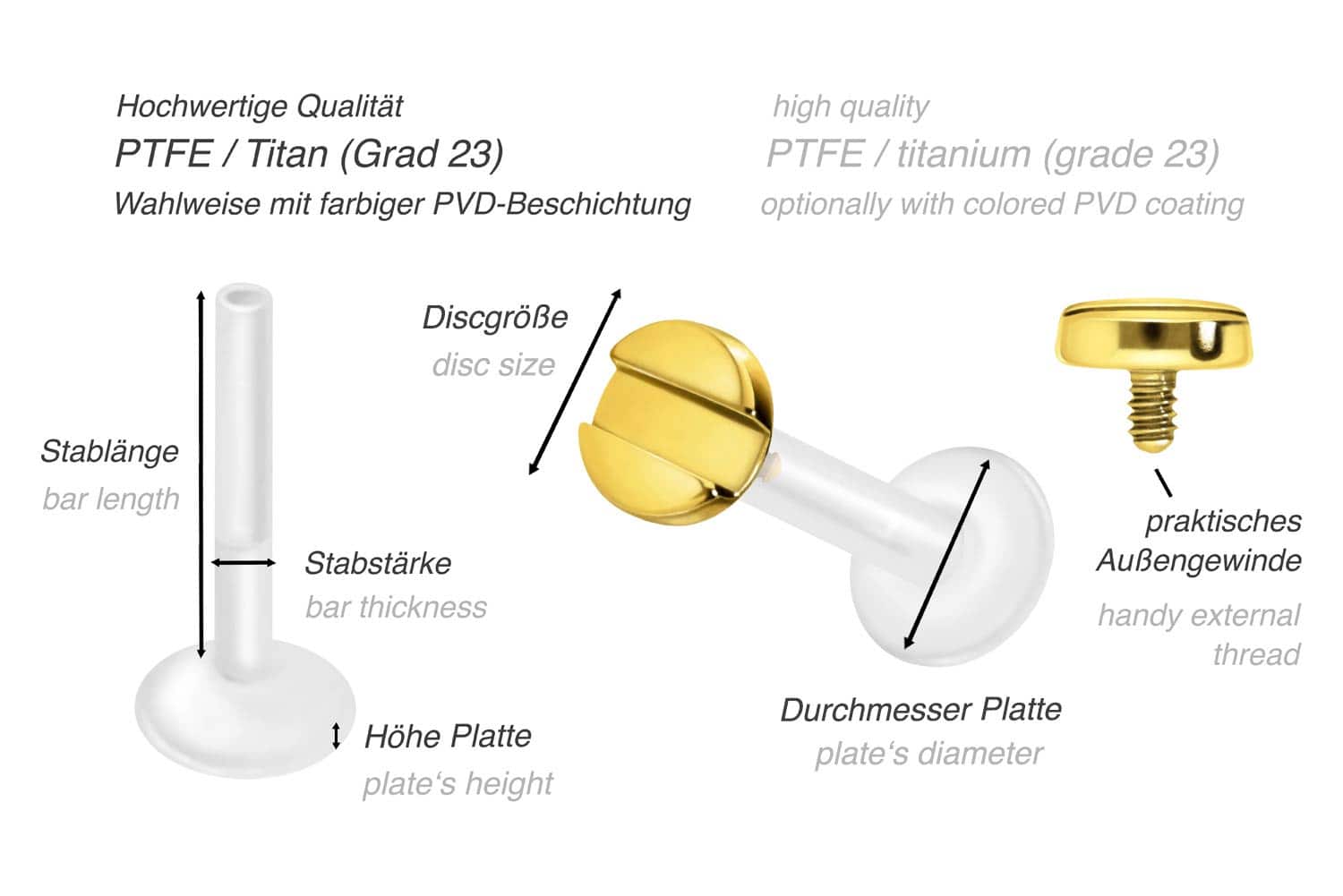 PTFE Labret mit Innengewinde + Titan-Aufsatz SCHRAUBE