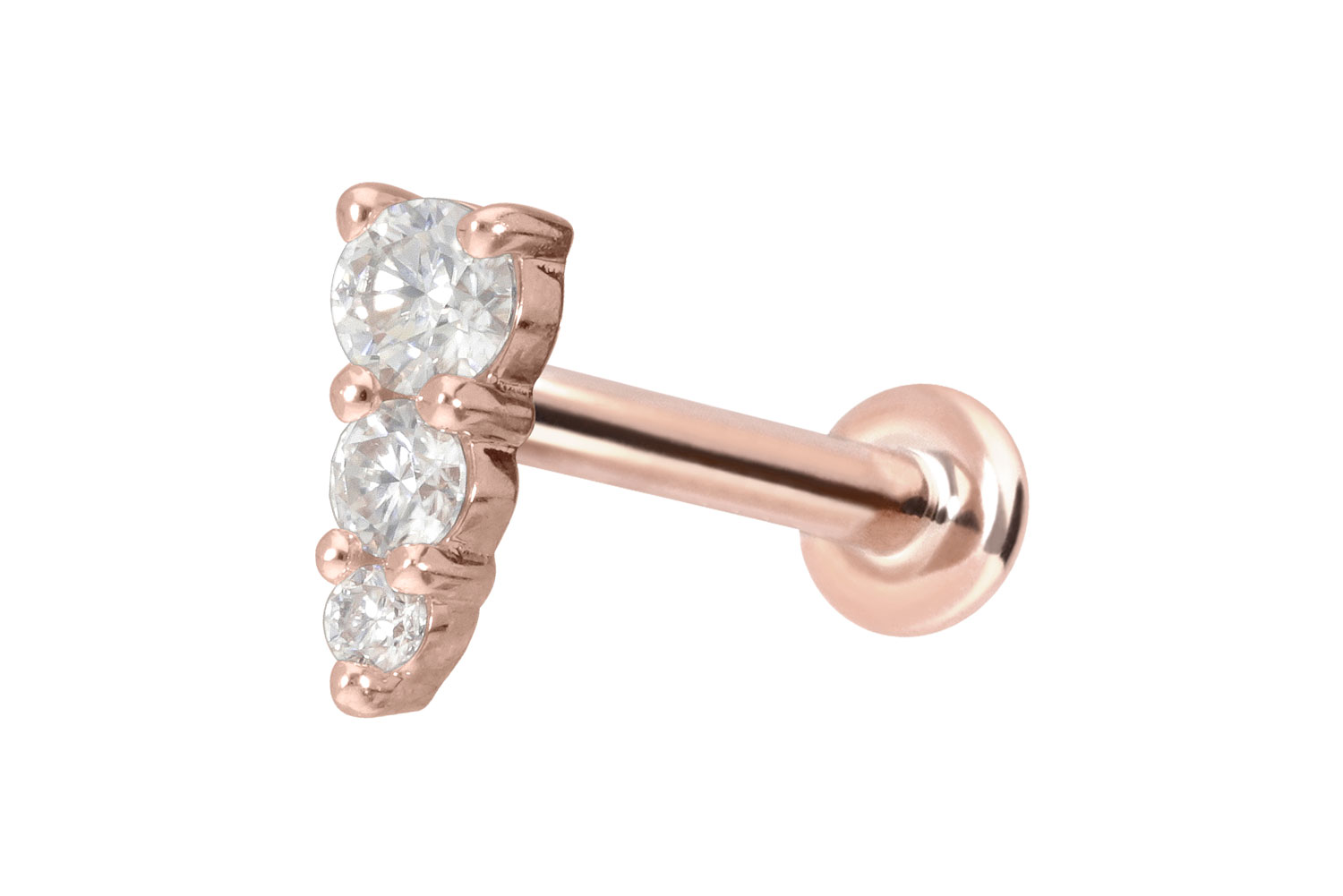 14 carat gold labret with push fit MOISSANITE ICICLE