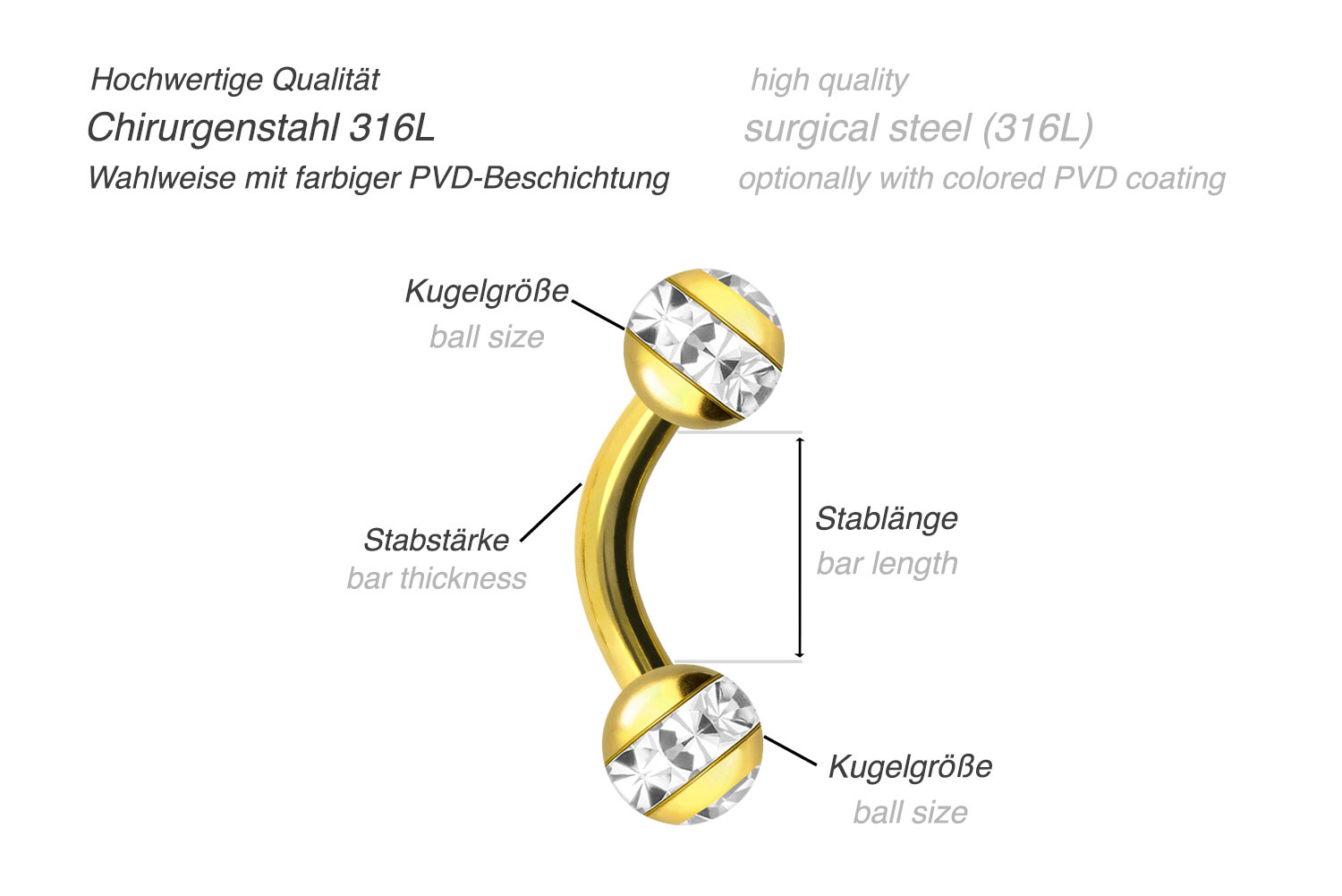 Chirurgenstahl Banane EPOXY-RING-KUGELN + KRISTALLE