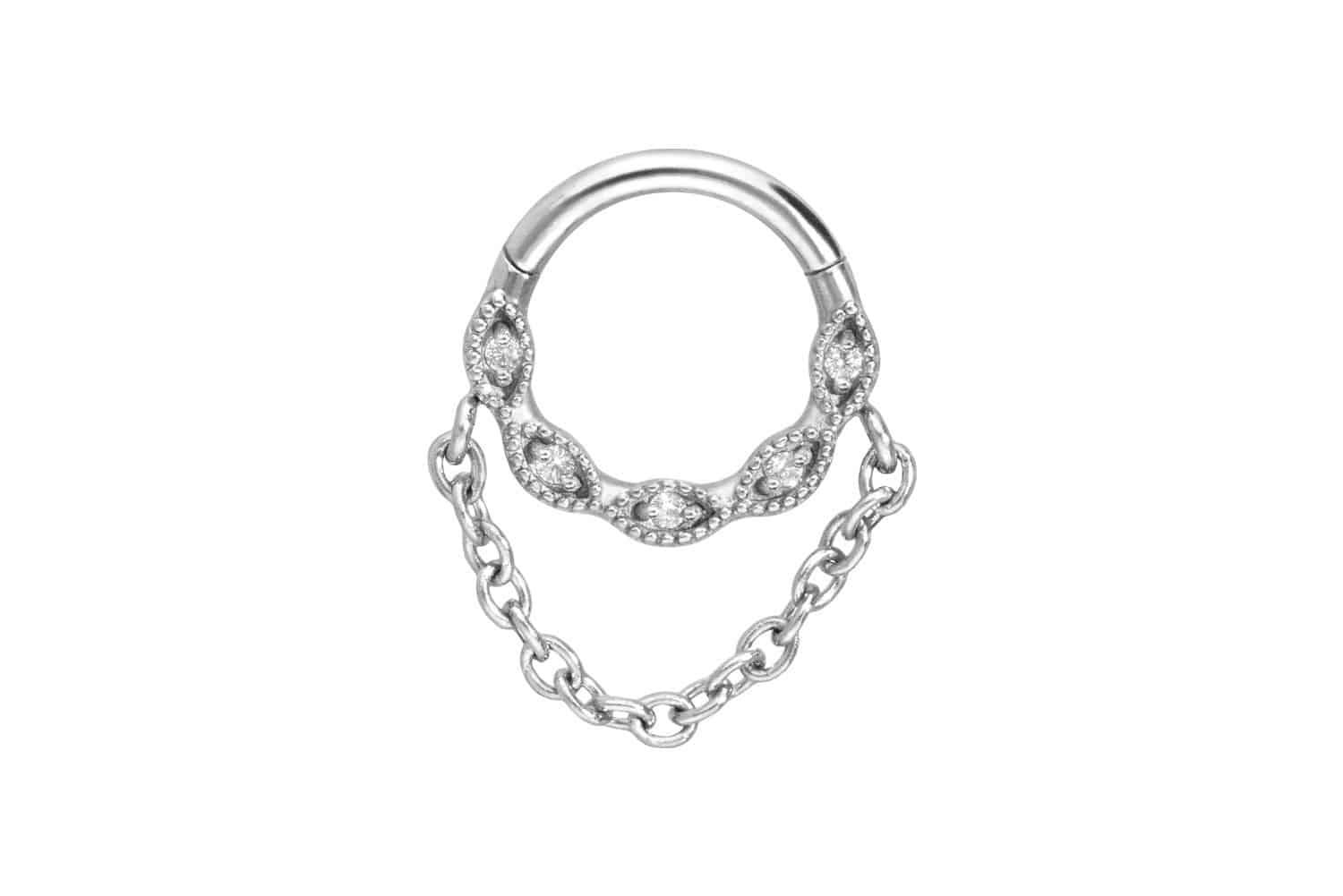 Surgical steel segment ring clicker SETTED CRYSTALS + CHAIN
