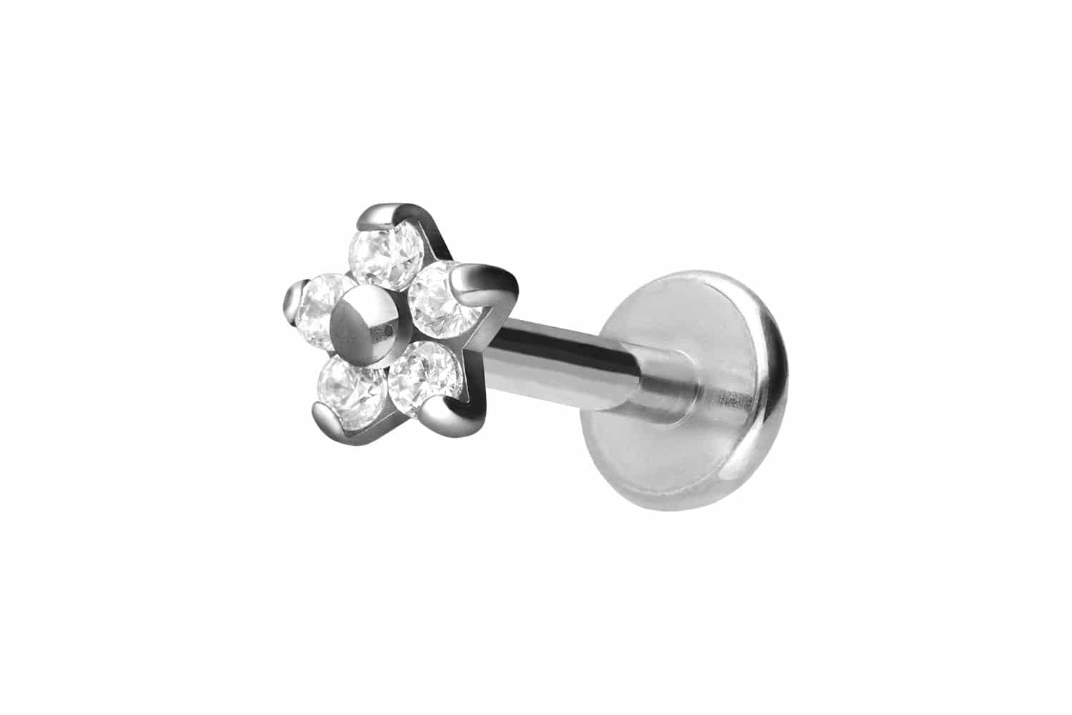 Titanium labret with internal thread FLOWER WITH 5 CRYSTALS