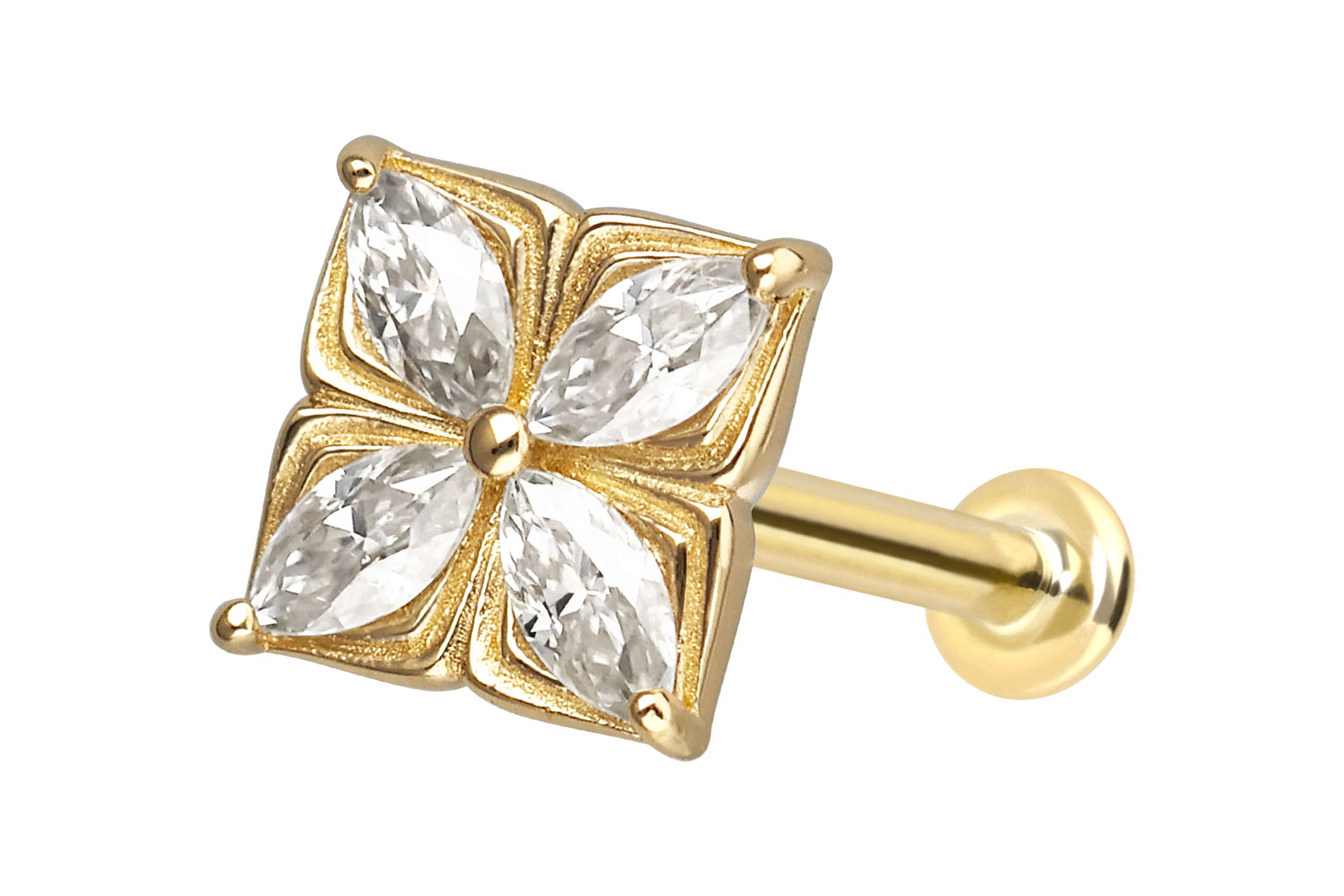 14 Karat Gold Labret mit Innengewinde MOISSANIT-BLUME