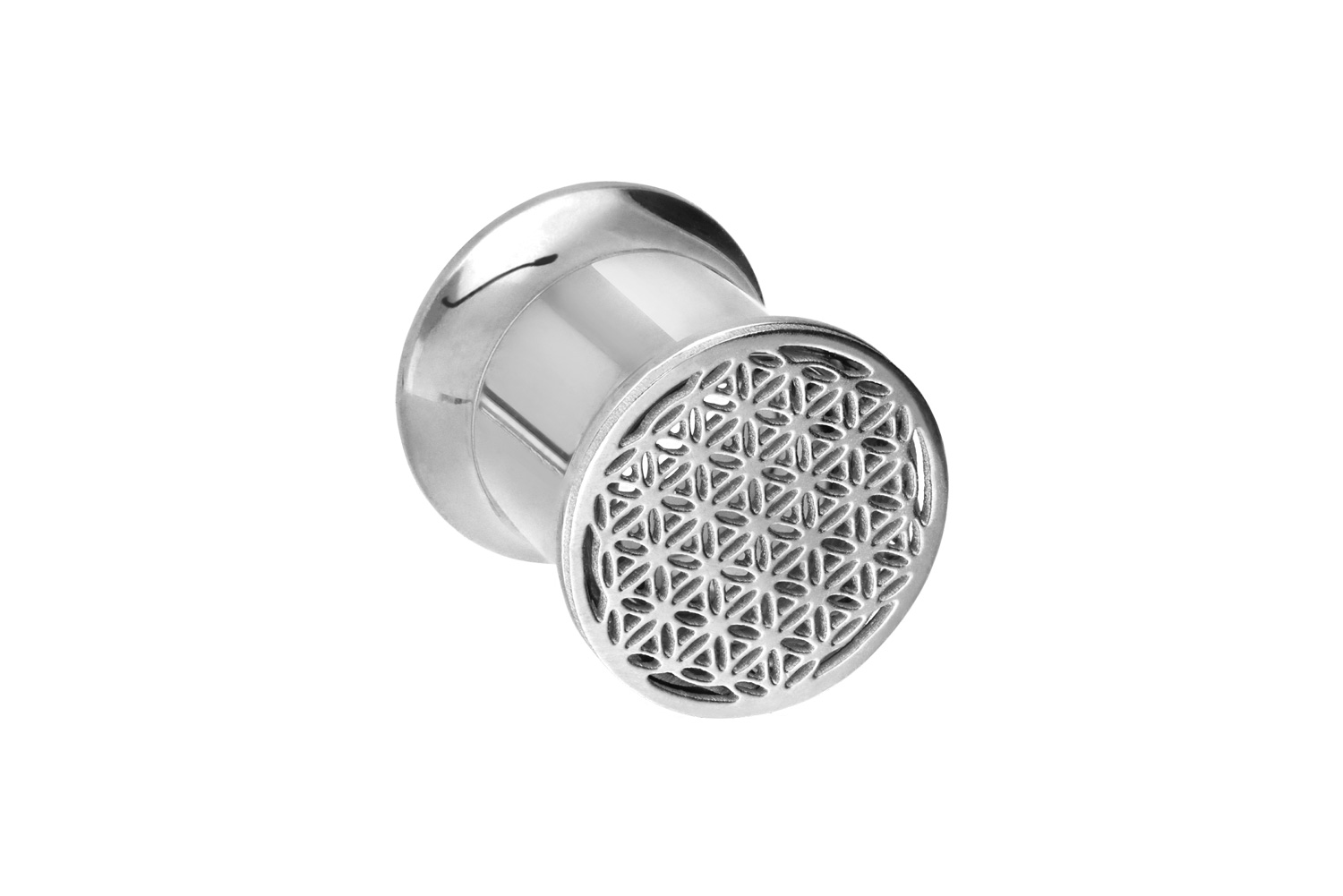 Surgical steel double flared tunnel FLOWER OF LIFE