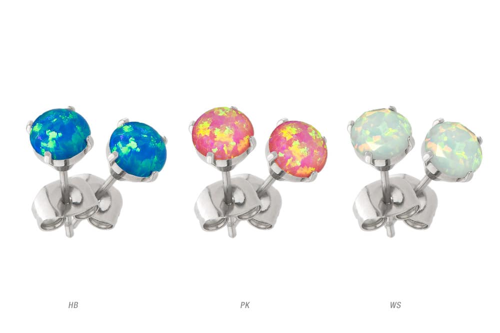 Surgical steel ear studs SYNTHETIC OPAL