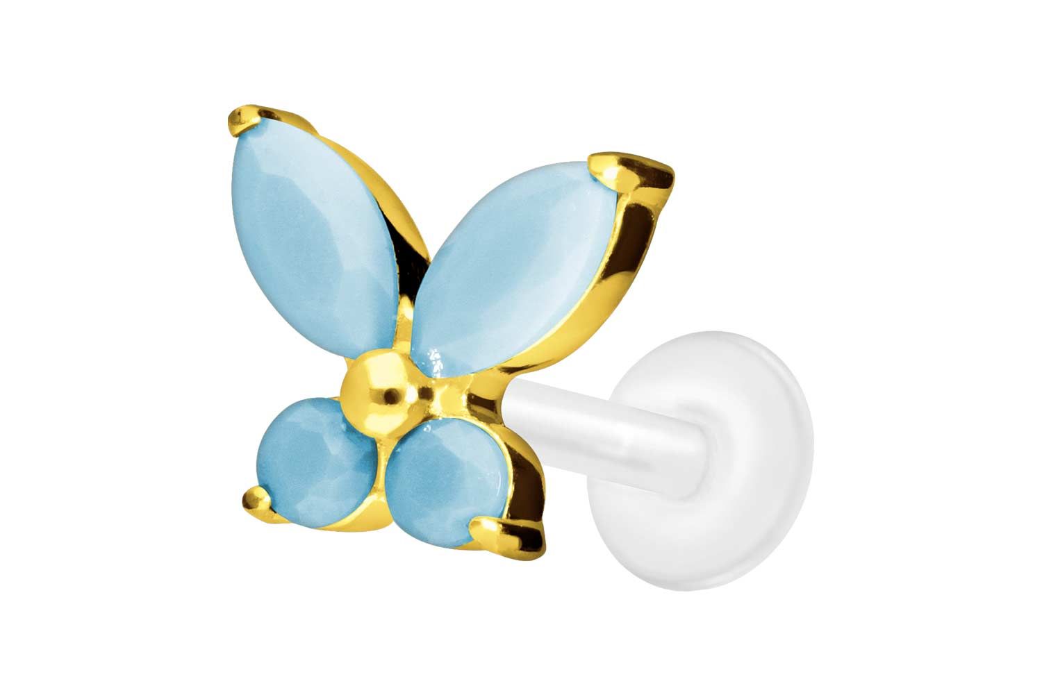 PTFE labret with internal thread + titanium attachment BUTTERFLY + TURQUOISES