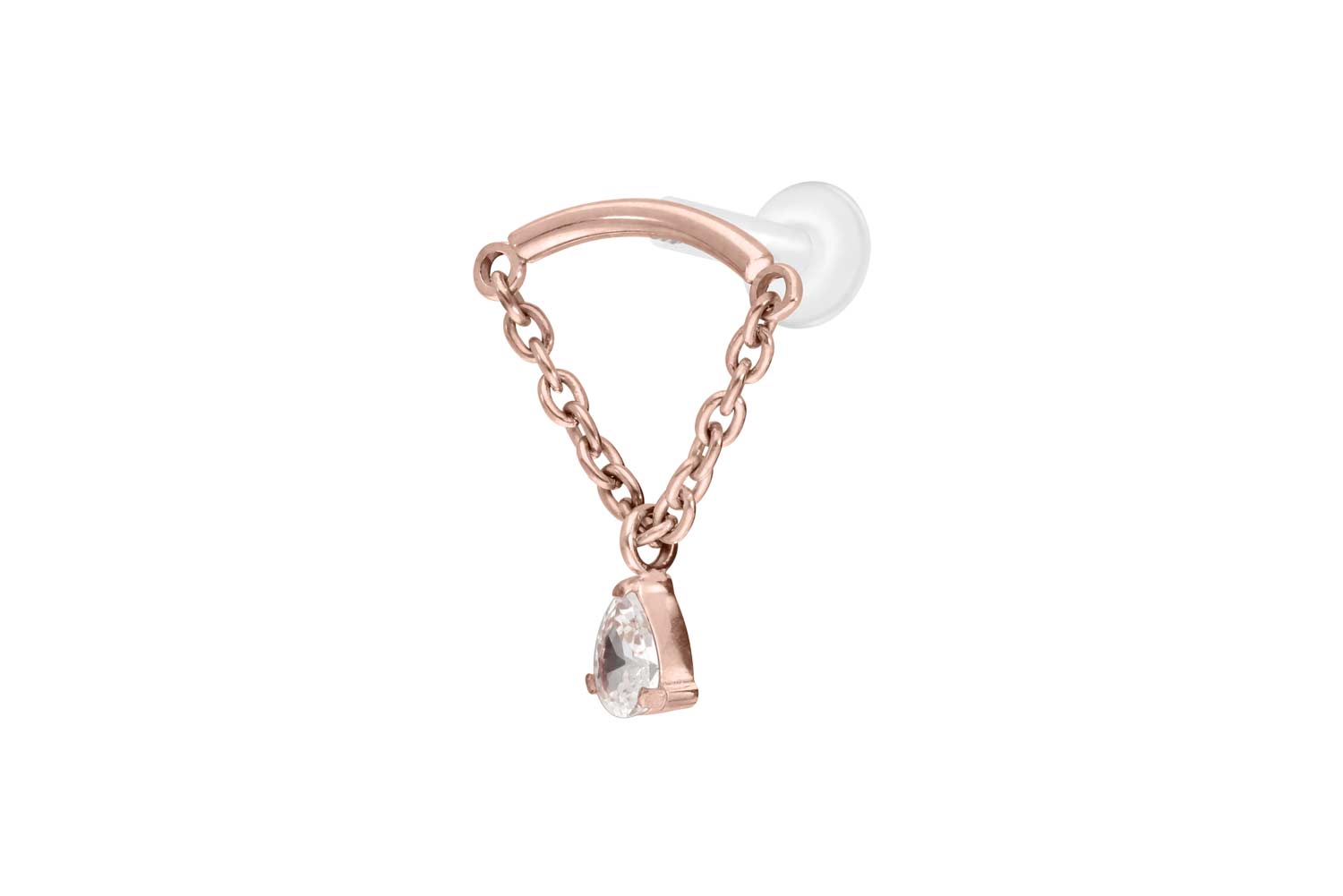 PTFE labret with internal thread + titanium attachment ARCH + CHAIN + CRYSTAL DROP