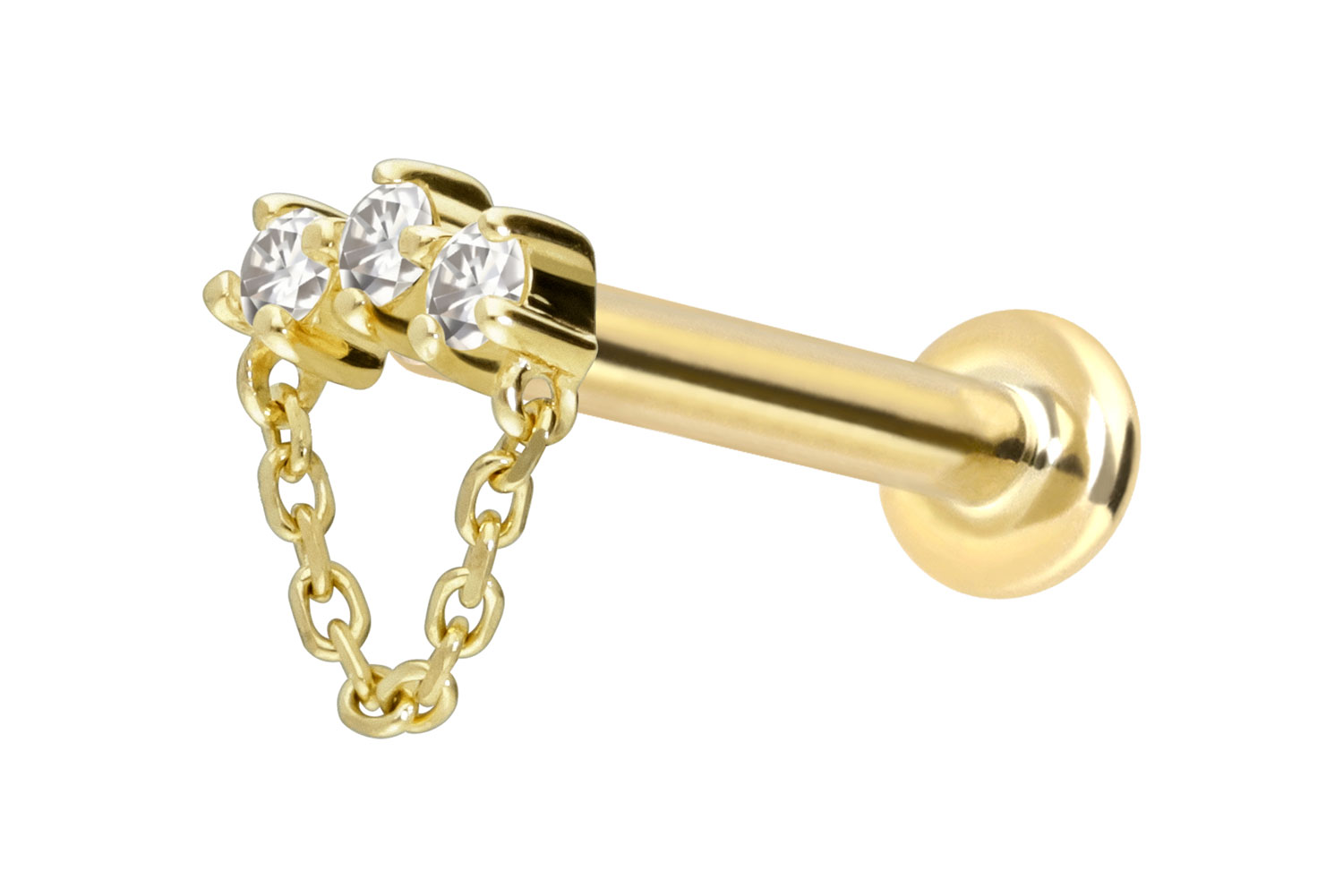 14 Karat Gold Labret mit Push Fit MOISSANIT-BOGEN + KETTE