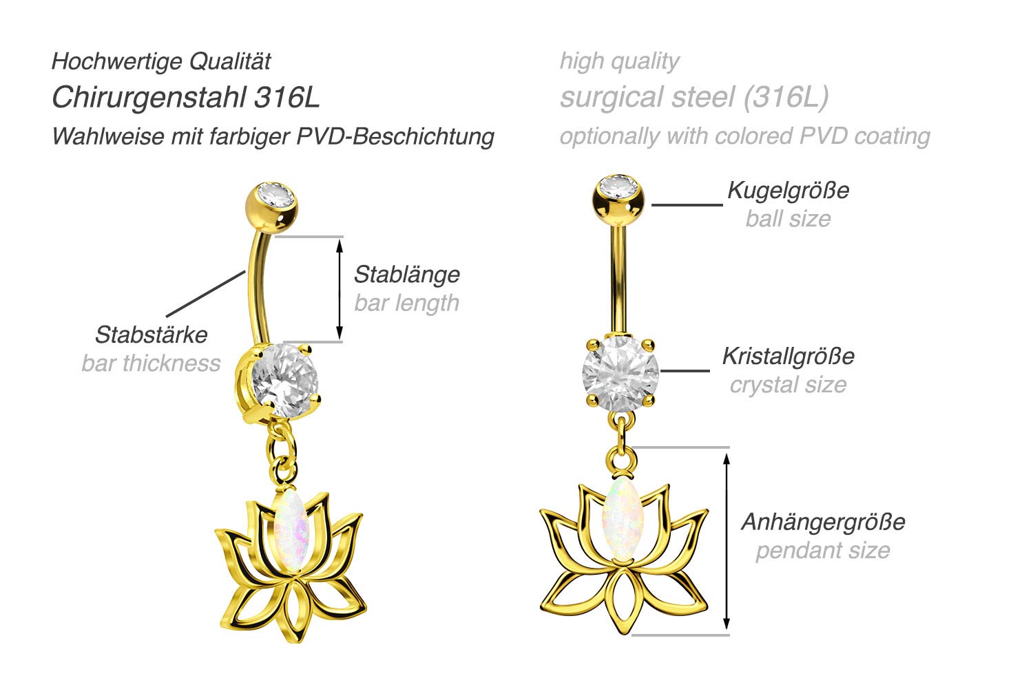 Chirurgenstahl Bananabell LOTUSBLÜTE + SYNTHETISCHER OPAL