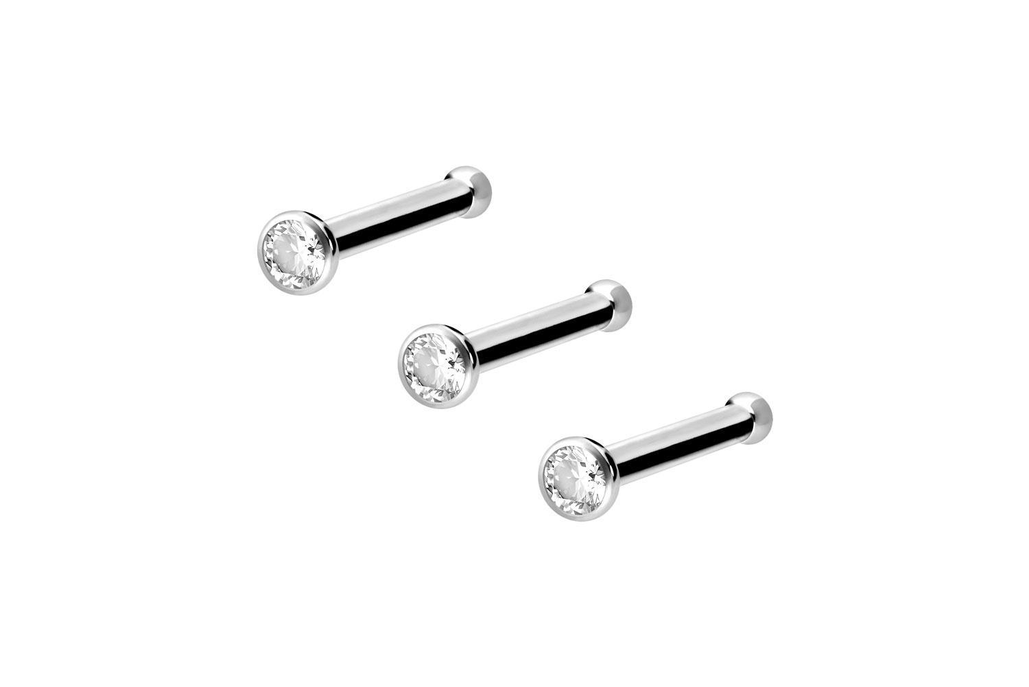 Set of 3 Surgical steel nose stud pin CRYSTAL