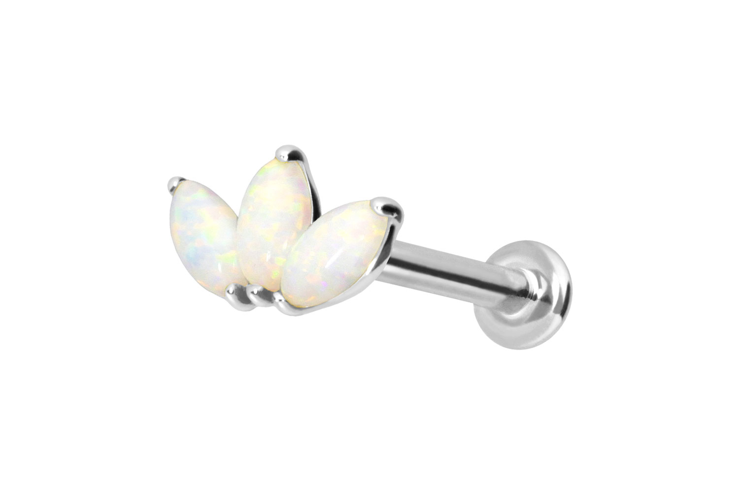 14 carat gold labret with push fit LOTUS BLOSSOM + SYNTHETIC OPALS