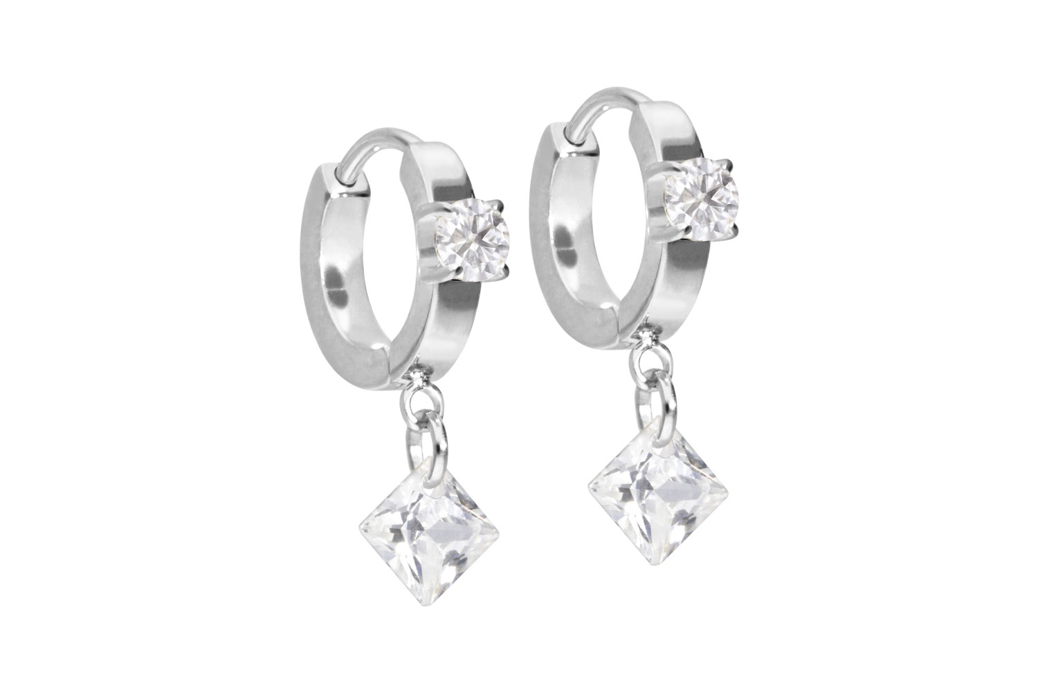 Titanium ear clicker creoles CRYSTAL + SQUARE